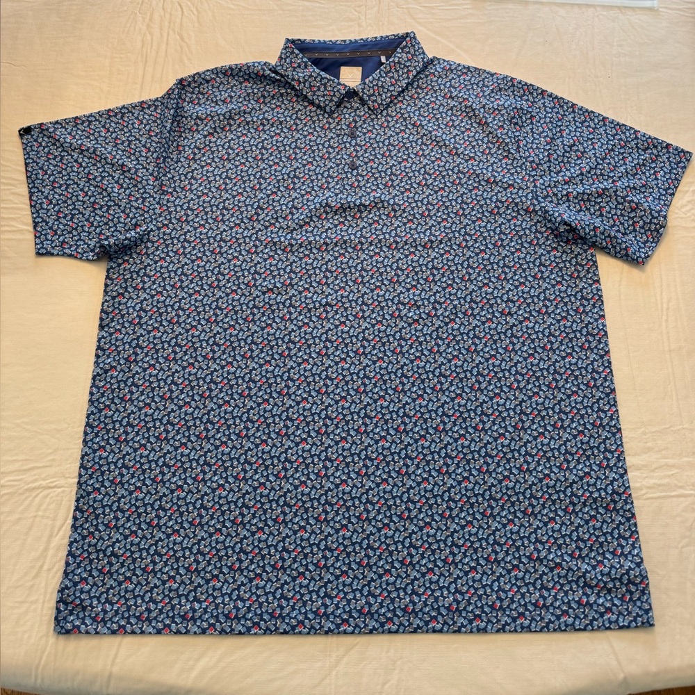 EUC Callaway Navy Blue and Multicolor Geometric-Print Patern Polo XXL